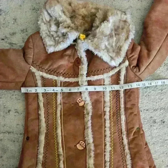 Miss Sixty Womens Suede Vintage 70s Penny Lane Bohemian Faux Fur Trim Coat XS - Picture 11 of 16